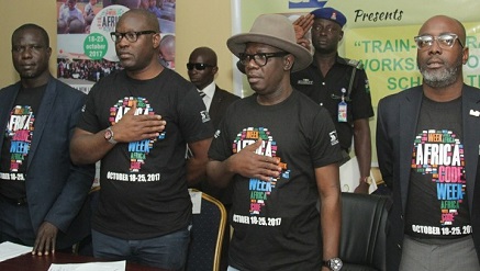 From right..Olumbe Akinkugbe SSA to the Governor on ICT; Agboola Ajayi,Ondo State Deputy Governor; Olajide Ademola Ajayi, national coordinator of Africa Code Week; Victor Aladenola, PS State Information Technology Agency, at the ACW opening event in Ondo State recently.